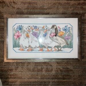 Vintage Framed Goose Cross Stitch Wall Art